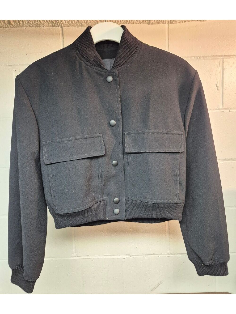 Zara Black Cropped Bomber Jacket Size XS